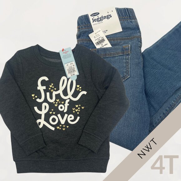 Cat & Jack Other - NWT Cat & Jack/ Old Navy Outfit Bundle | Girls’ 4T Sweatshirt & Jeggings